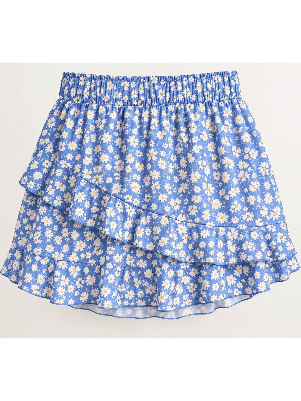 SHEIN Curve 2XL Blue Ditsy Floral Ruffle Mini Skirt Elastic Waist Plus Size